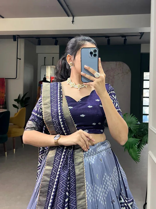 Navy Blue Dola Silk Patola Print Traditional Lehenga Choli