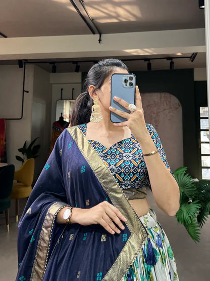 Navy Blue Dola Silk Blue Patola Print Traditional Lehenga Choli