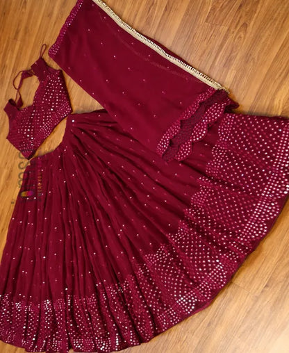 Purple Colored Faux Georgette Party Wear Embroidery Lehenga Choli