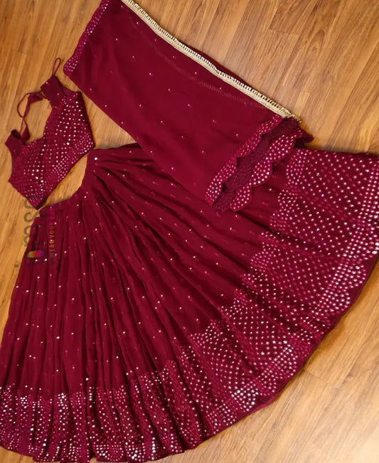 Purple Colored Faux Georgette Party Wear Embroidery Lehenga Choli