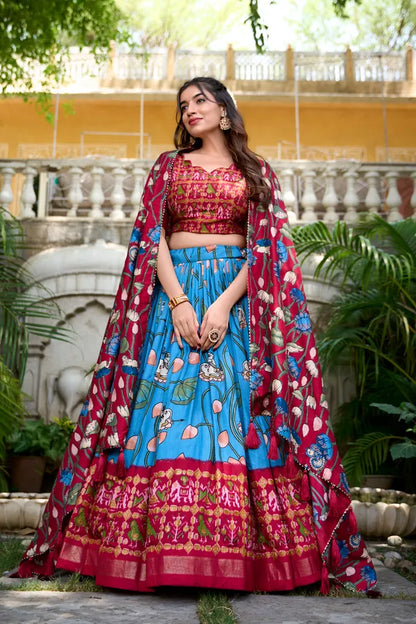 Firoji Tussar Silk Patola Print Trendy Lehenga Choli