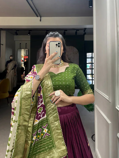 Wine Dola Silk Patola Print Traditional Lehenga Choli