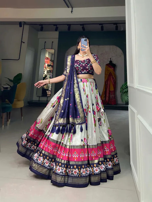 Navy Blue Navratri Special Navy Blue Color Patola Print Lehenga Choli