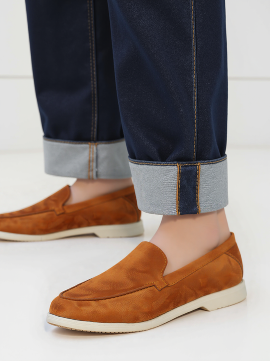 Rumani's Veloce Tan Suede Slip-On Formal Shoes for Men