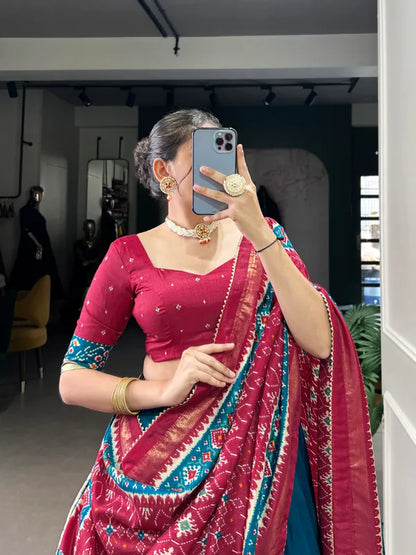 Firoji Tussar Silk Patola Print Trendy Lehenga Choli In Firoji
