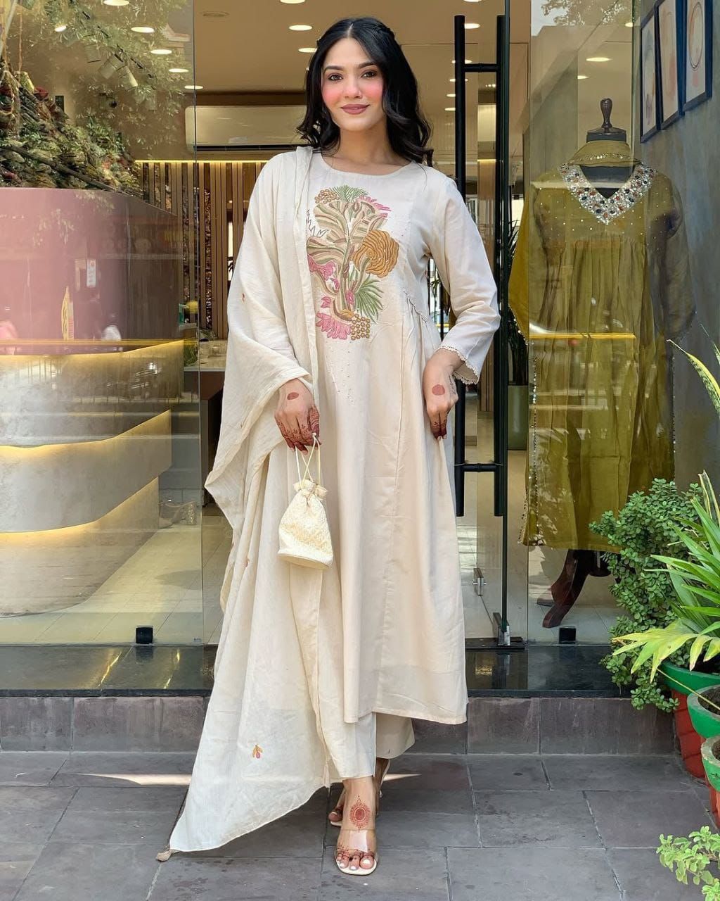 PURE VISCOSE REYON SLUB WITH SEQUENCE EMBROIDERY WORK