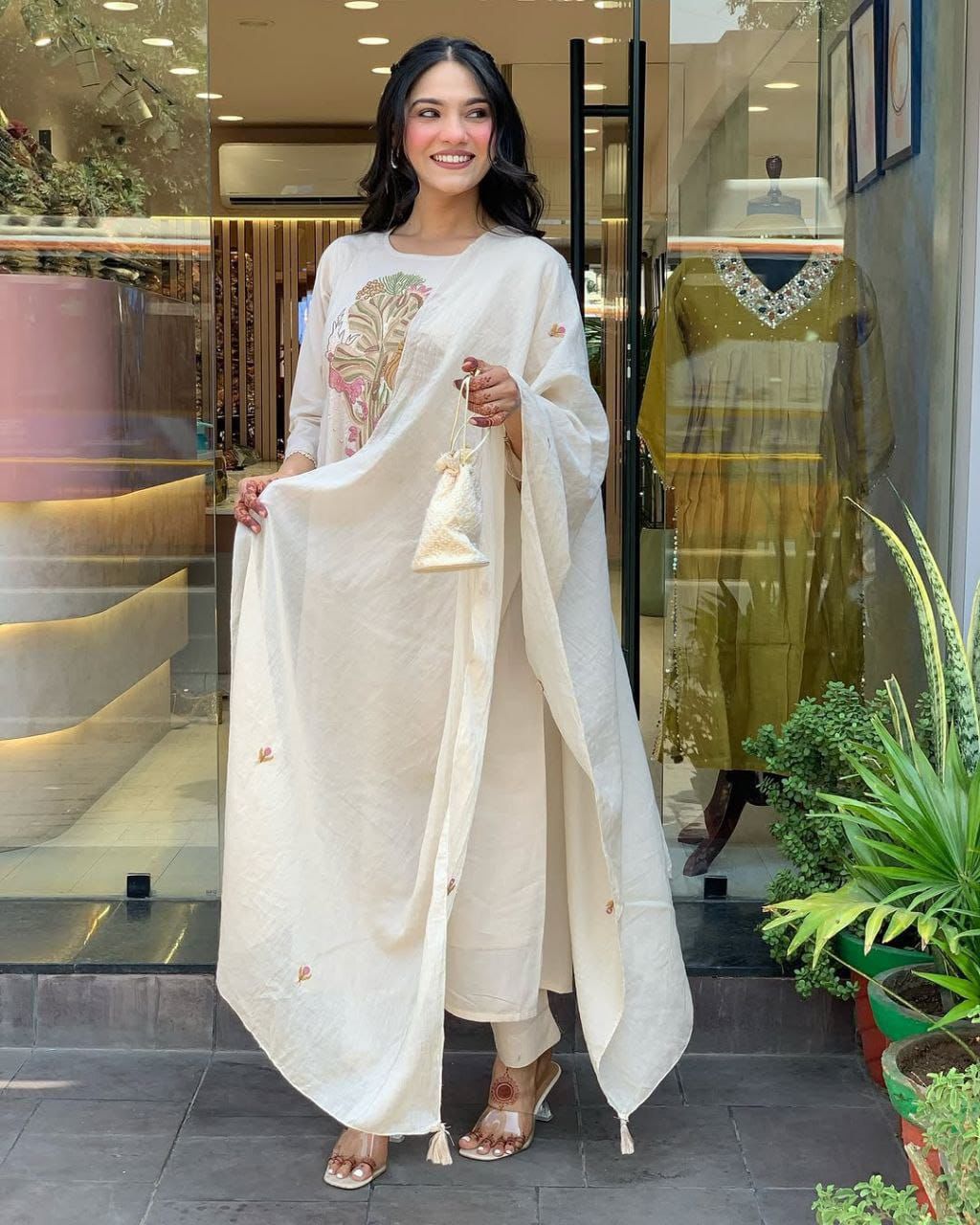PURE VISCOSE REYON SLUB WITH SEQUENCE EMBROIDERY WORK