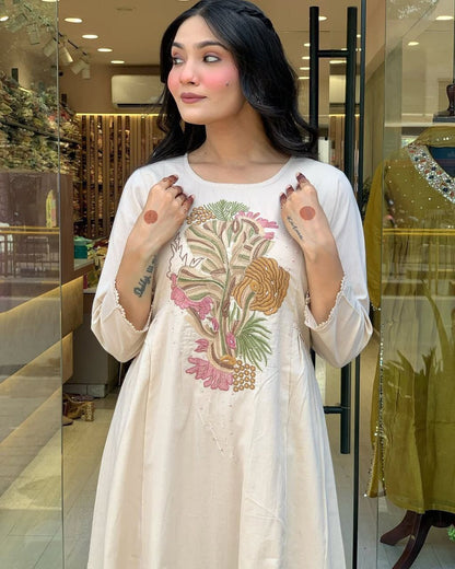 PURE VISCOSE REYON SLUB WITH SEQUENCE EMBROIDERY WORK