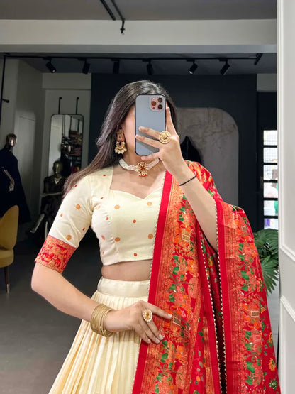 White Tussar Silk Patola Print Trendy Lehenga Choli In White