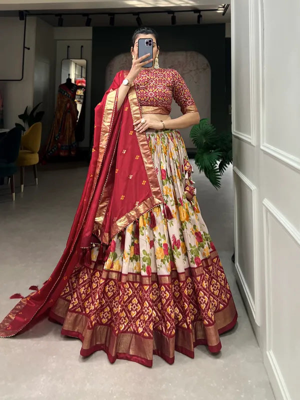 Red Dola Silk Red Patola Print Traditional Lehenga Choli (Flower Red)