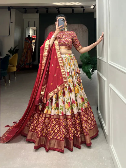 Red Dola Silk Red Patola Print Traditional Lehenga Choli (Flower Red)