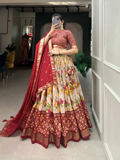 Red Dola Silk Red Patola Print Traditional Lehenga Choli (Flower Red)