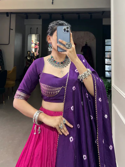 Pink Lovely Pink Dolla Silk Bandhani Print Lehenga Choli With Dupatta